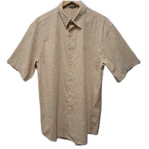 VTG Hobie Shirt Mens L Tan Tropical Check Rayon Blend Button Up Casual Beach